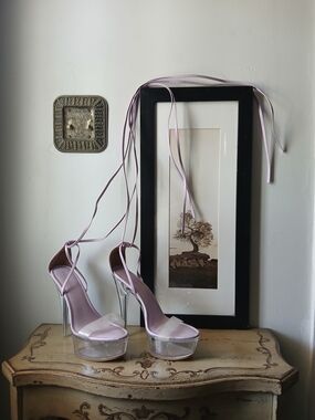Chase + Chloe Lilac Lace-Up Platform Heels with Clear Platform